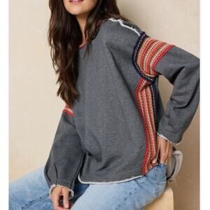 Natural Life Knit Trim Sweatshirt Women Size S/M Gray